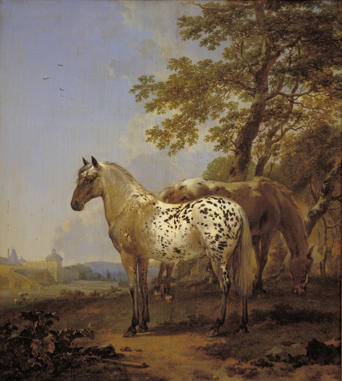 Två hästar i ett landskap av Nicolaes Berchem