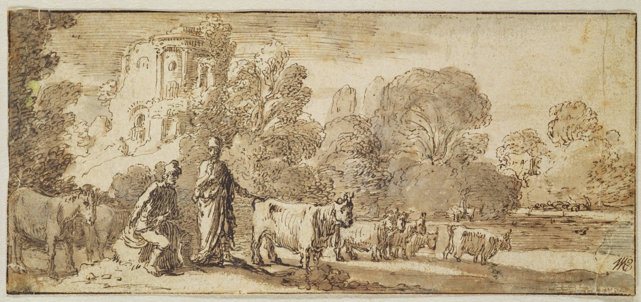 Mercury och Argus med en flock boskap (penna och bläck på papper) av Nicolaes Cornelisz Moeyaert