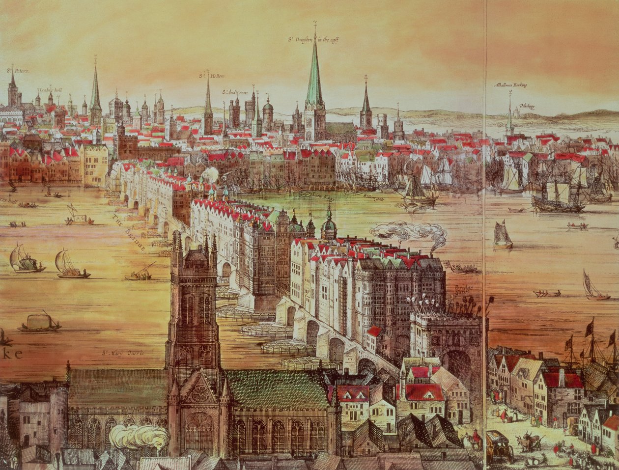 Old London Bridge, detalj från "Vischer