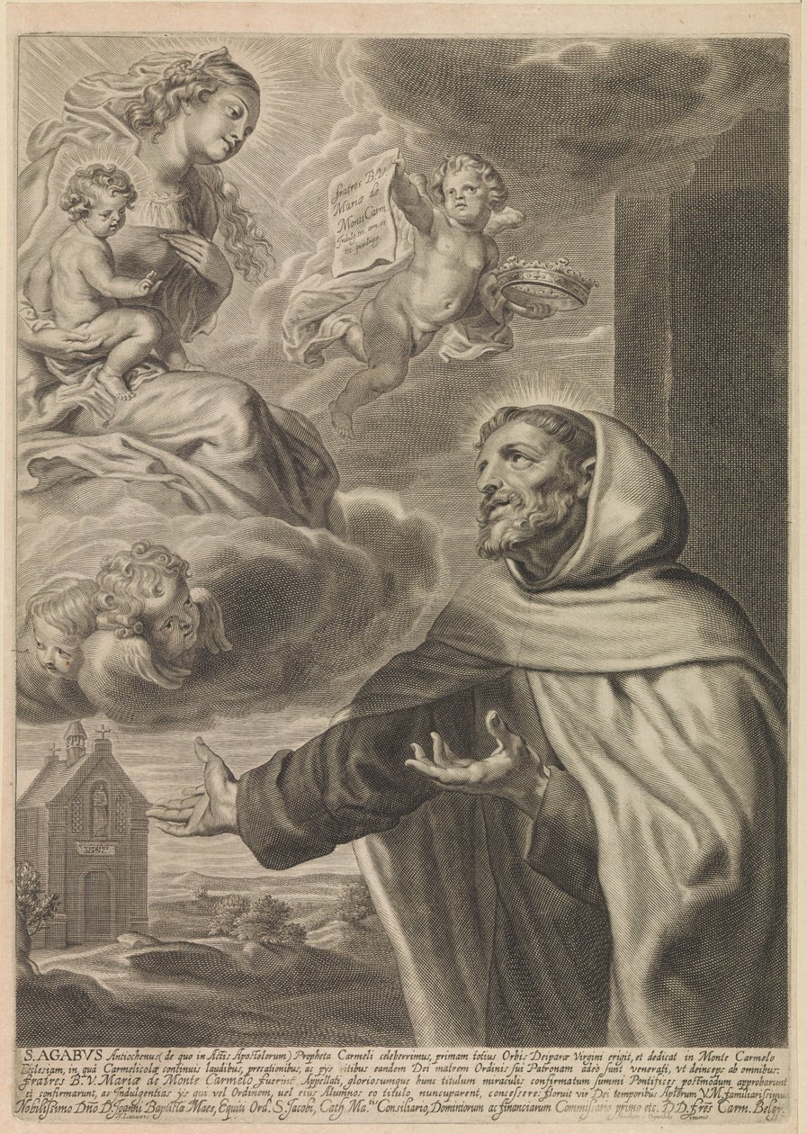 Den helige Agabus av Jerusalem avgudar Maria av Nicolaes Lauwers