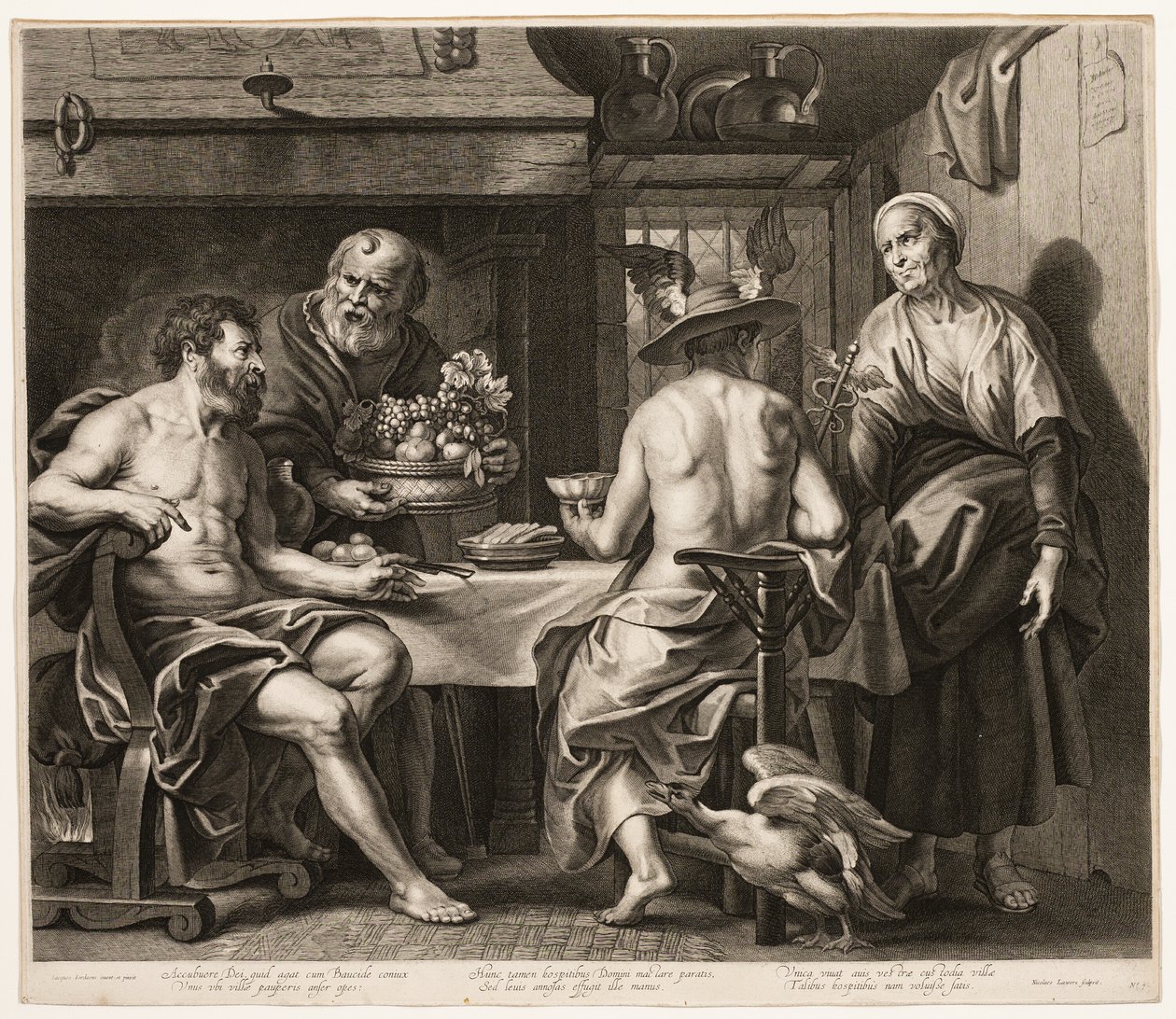 Jupiter och Merkurius med Baucis och Filemon av Nicolaes Lauwers