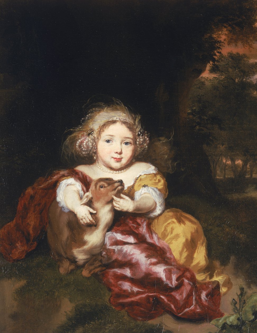 Flicka som smeker en lira av Nicolaes Maes