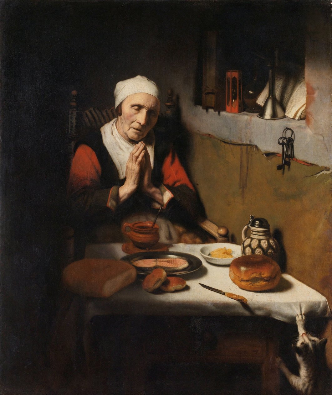 Old Woman Saying Grace, känd som "The Prayer without End" Gammal kvinna i bön, känd som "Den ändlösa bönen" av Nicolaes Maes