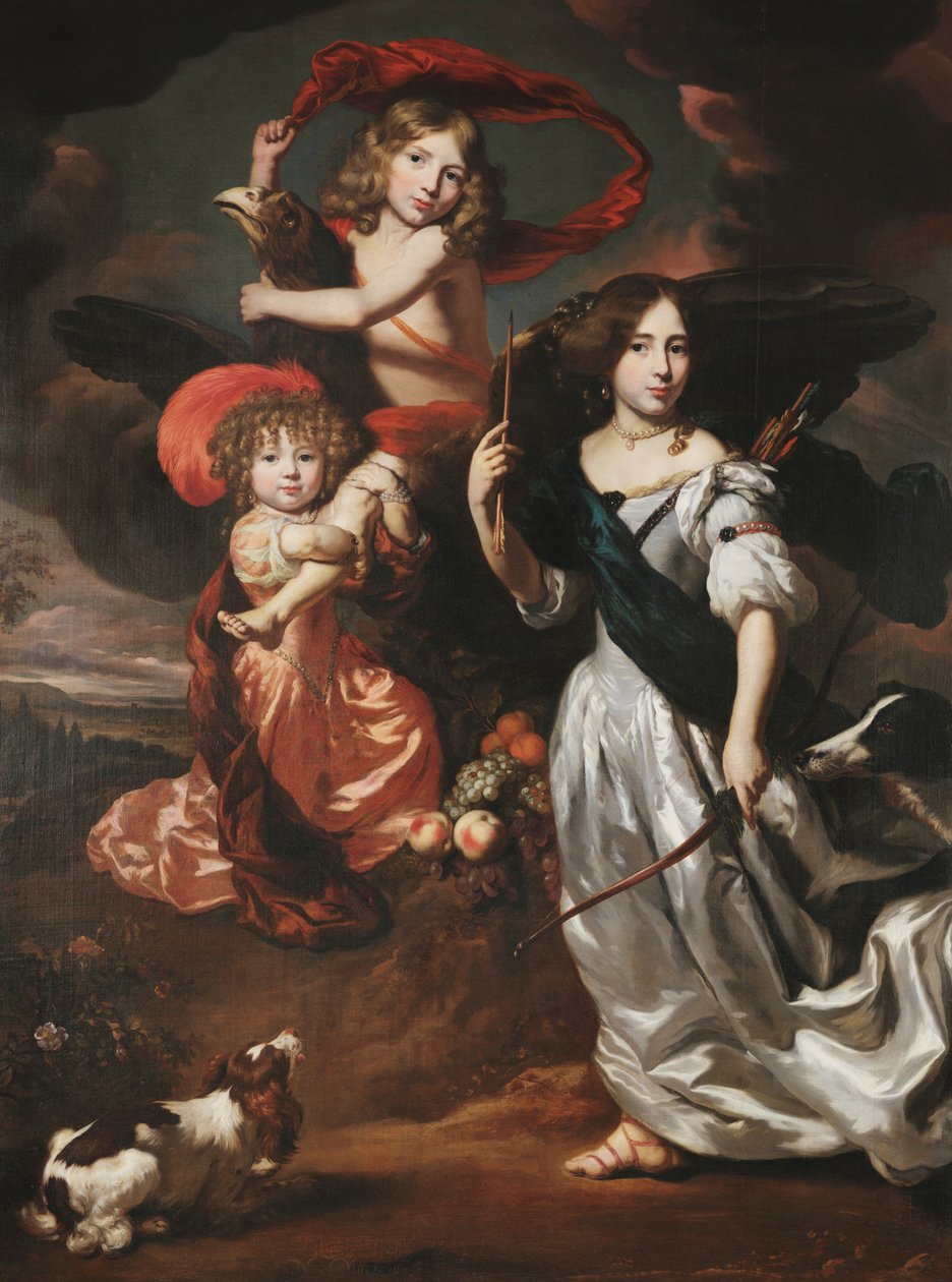 Porträtt av tre barn som Ceres, Ganymedes och Diana av Nicolaes Maes