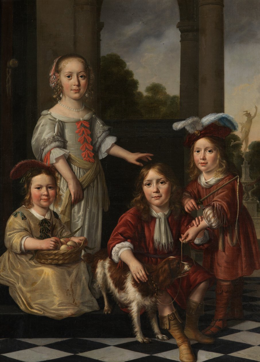 Porträtt av fyra barn (olja på duk) av Nicolaes Maes