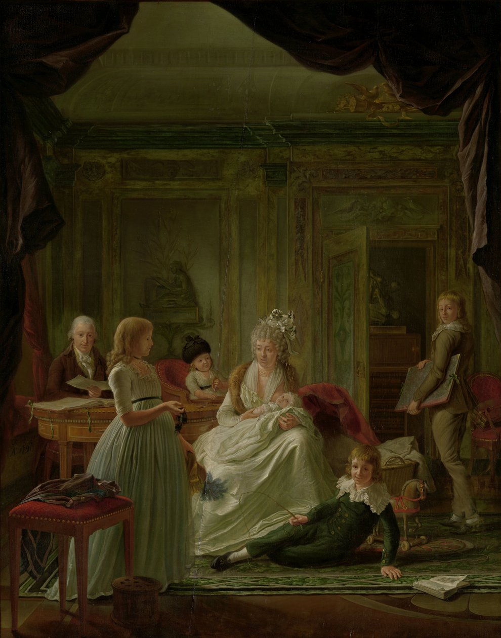 Porträtt av Aernout van Beeftingh, hans fru Jacoba Maria Boon och deras barn Aernout van Beeftingh (1759-1831) med sin första fru Jacoba Maria Boon (1760-1800) och deras barn av Nicolaes Muys