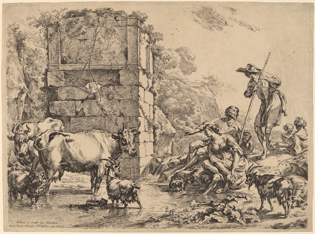 Ko som dricker av Nicolaes Pietersz Berchem