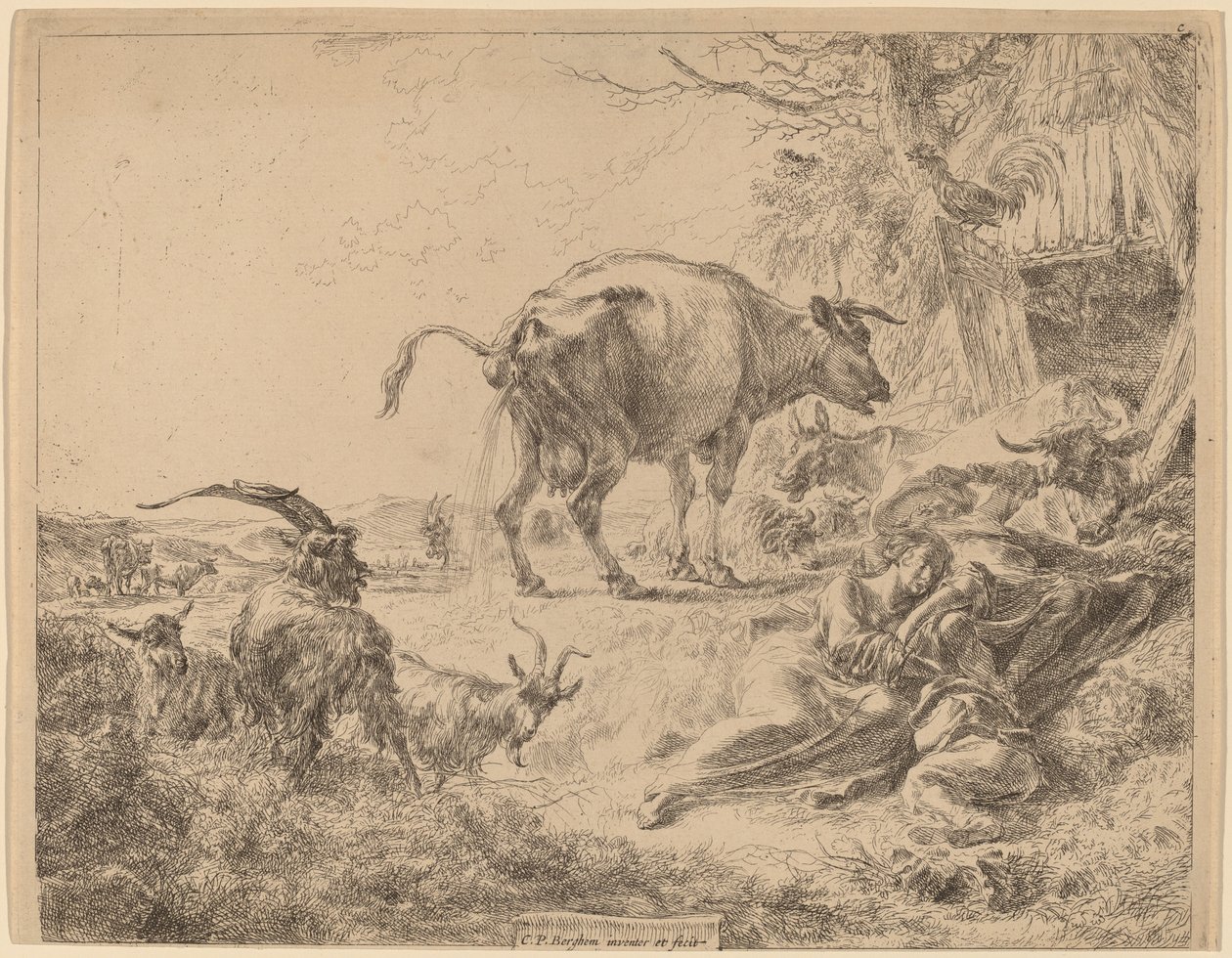 Ko Pissande av Nicolaes Pietersz Berchem