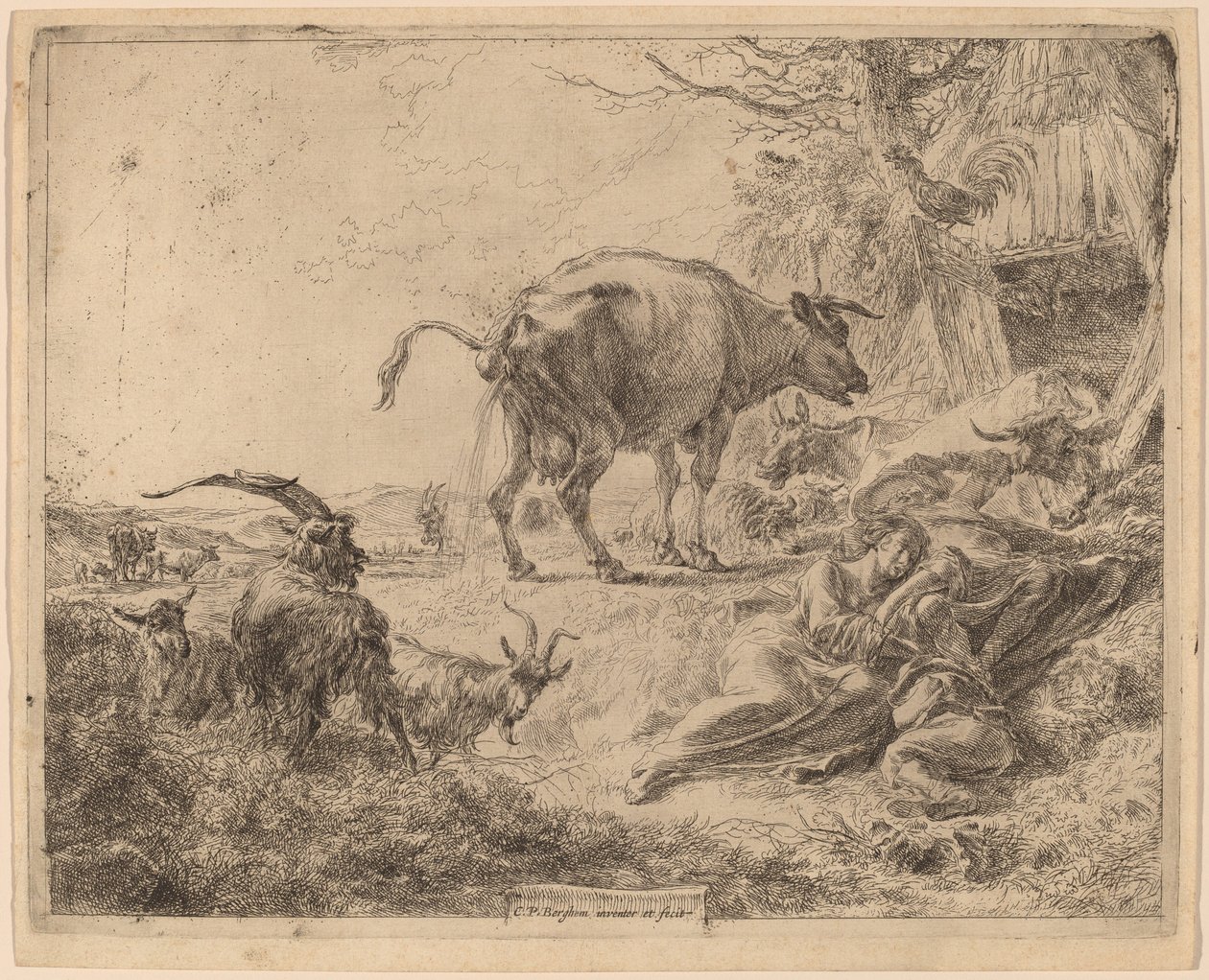 Ko Pissande av Nicolaes Pietersz Berchem