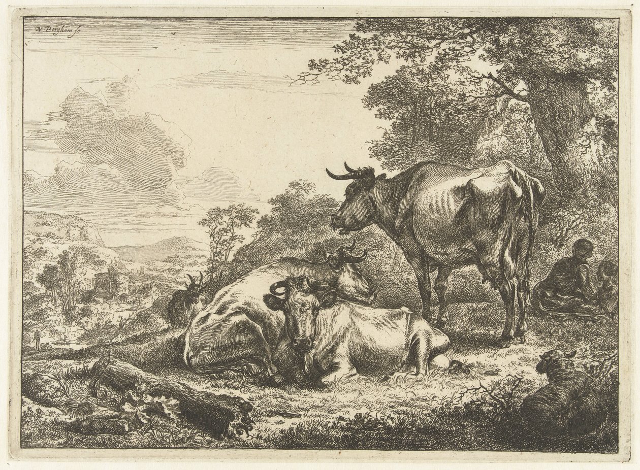 Tre vilande kor av Nicolaes Pietersz Berchem