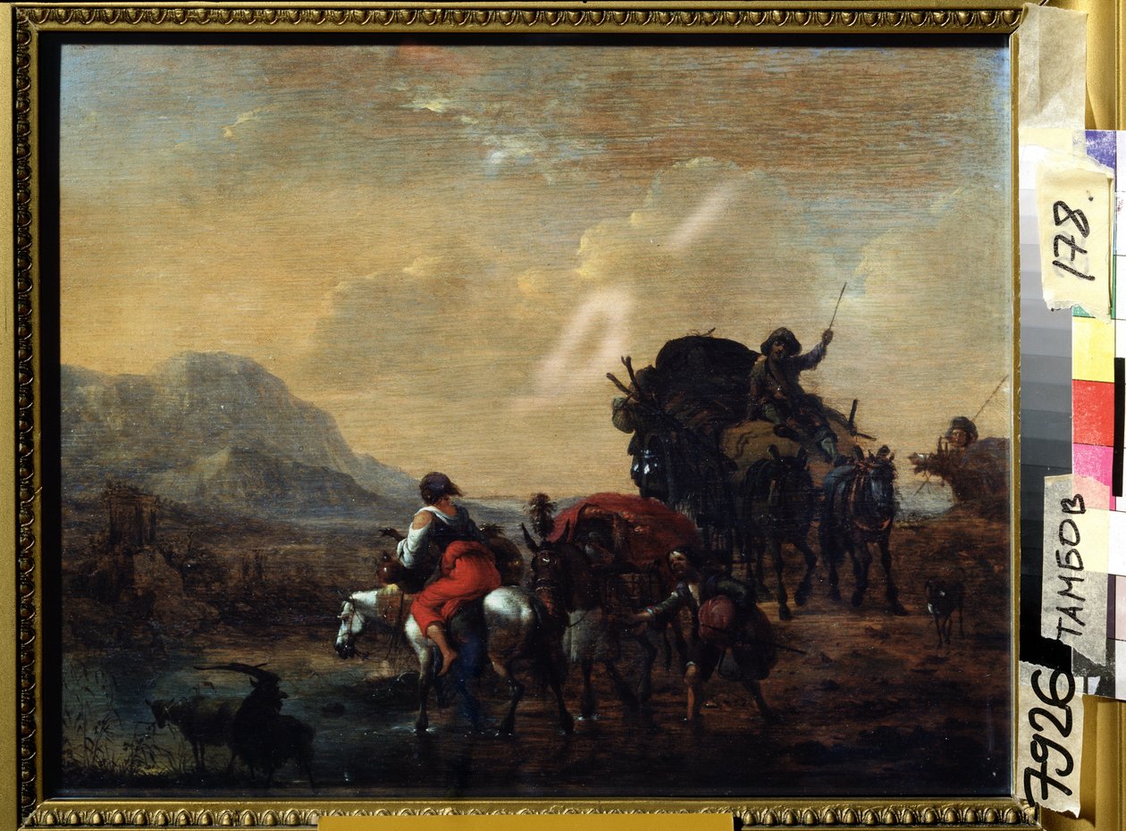 ""La caravane"" (Konvojen) Peinture de Nicolaes Claes Pietersz Berchem (ou Berchen, Berighem, Berrighem, Berrigham) (1620-1683) 1655 Regional Art Gallery, Tambov, Ryssland av Nicolaes Pietersz. Berchem