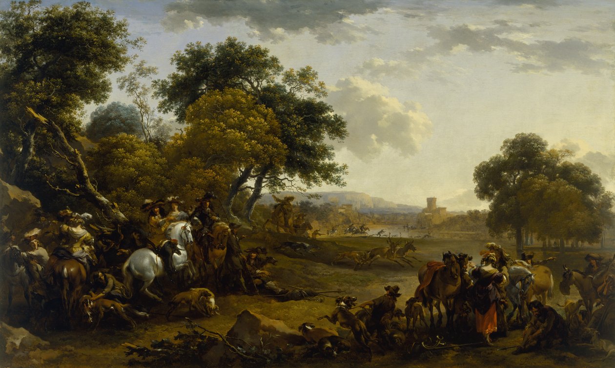 Landskap med jägare av Nicolaes Pietersz. Berchem