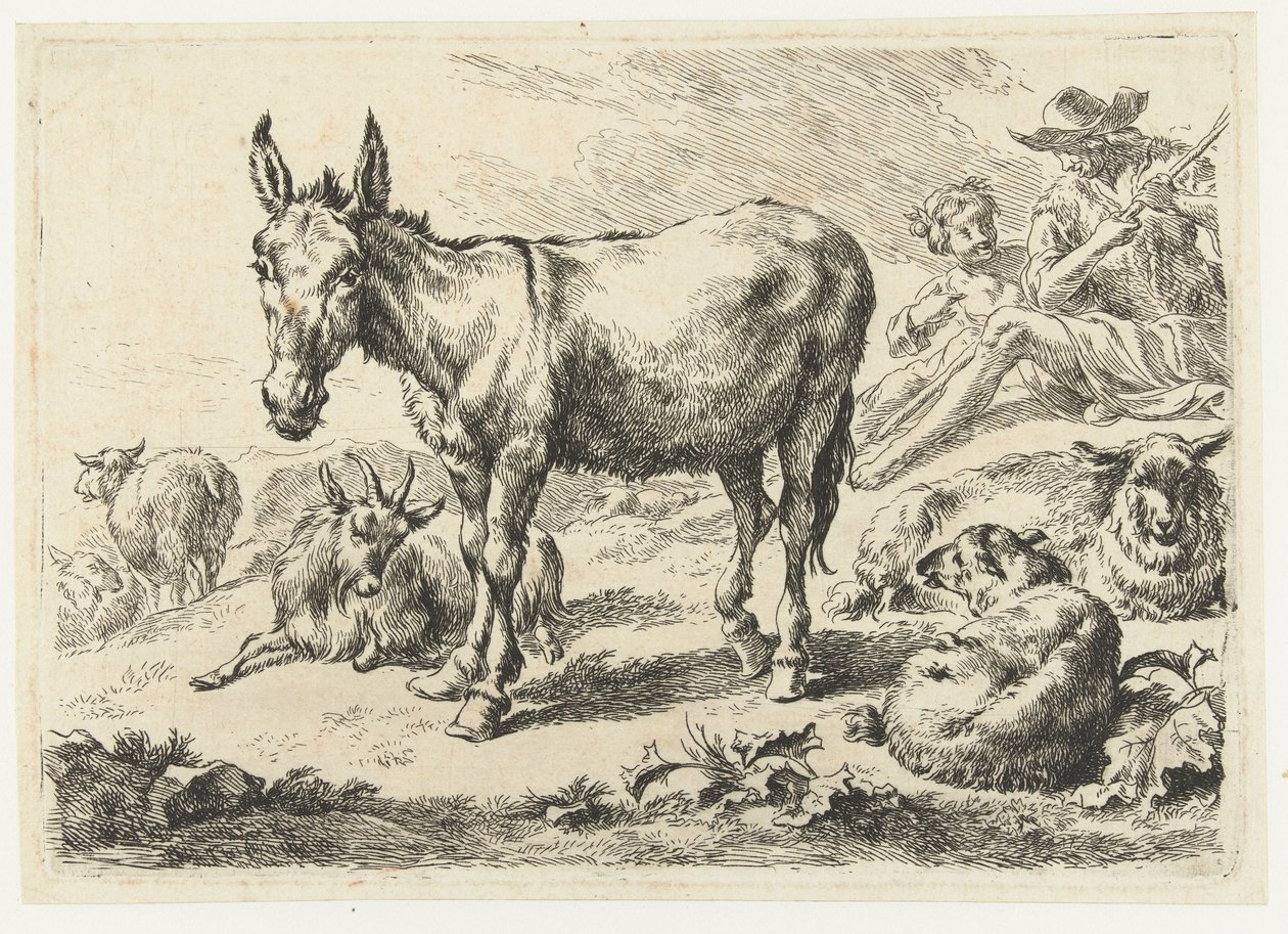 Landskap med åsna, får, get och herdar Djur (serietitel) av Nicolaes Pietersz Berchem