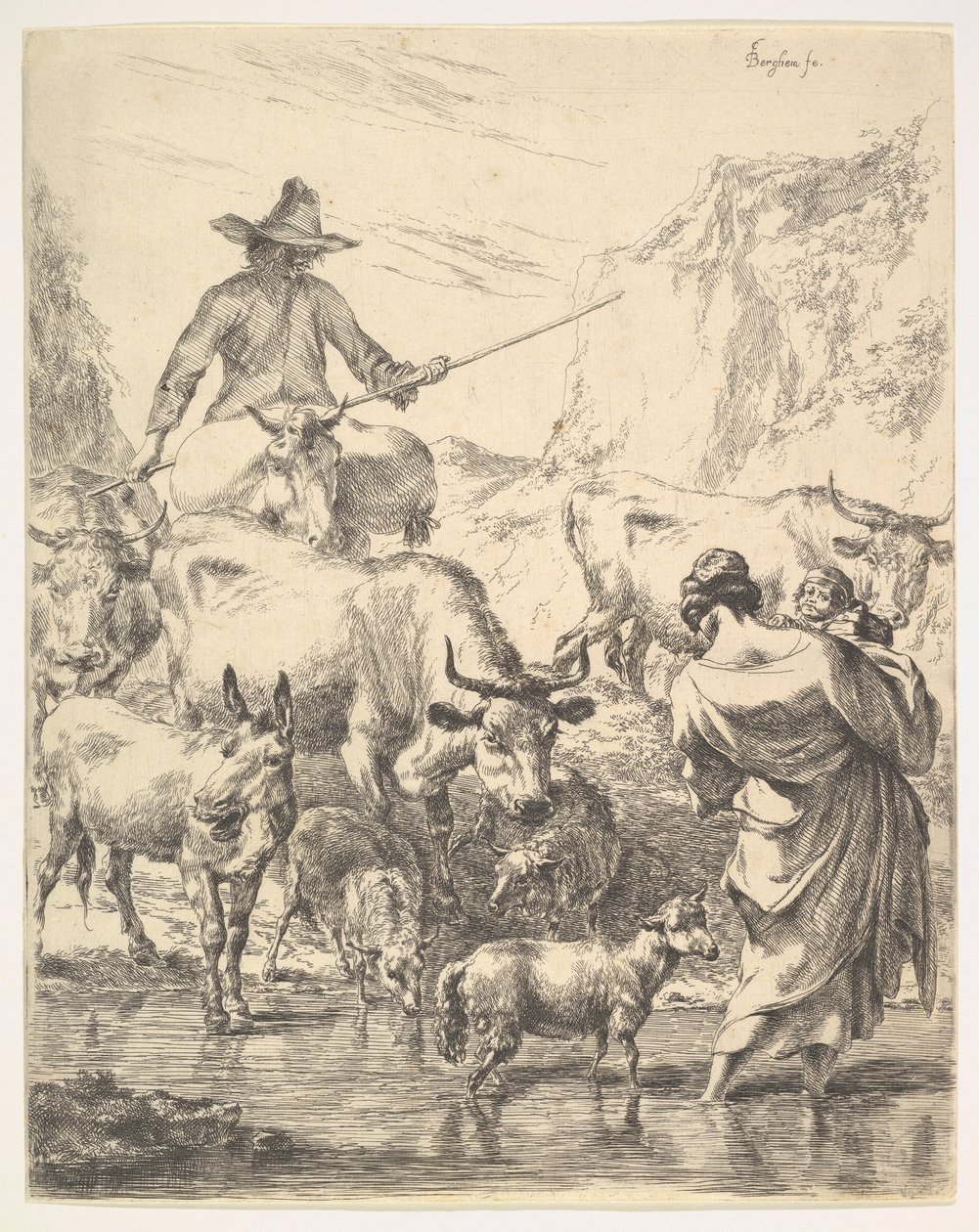 Flocken som korsar strömmen. av Nicolaes Pietersz. Berchem