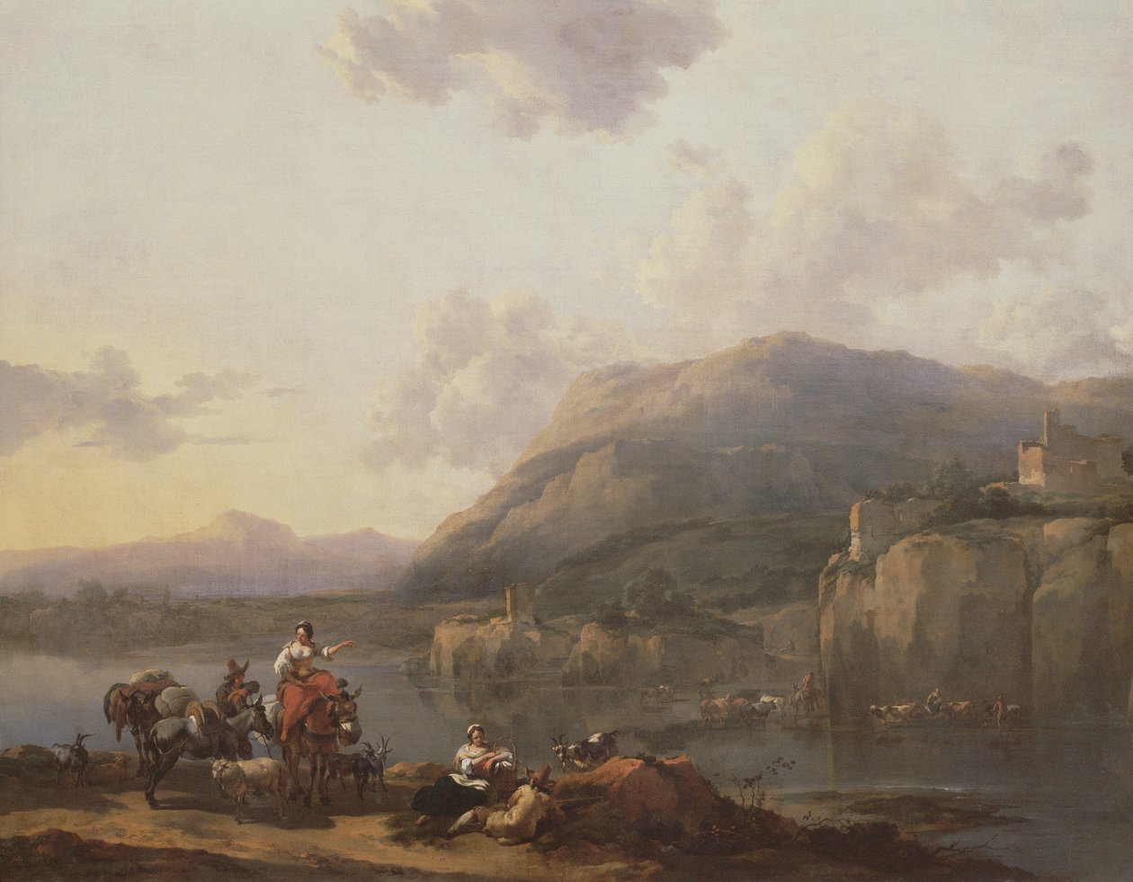 Mule-förare av en Ford av Nicolaes Pietersz. Berchem