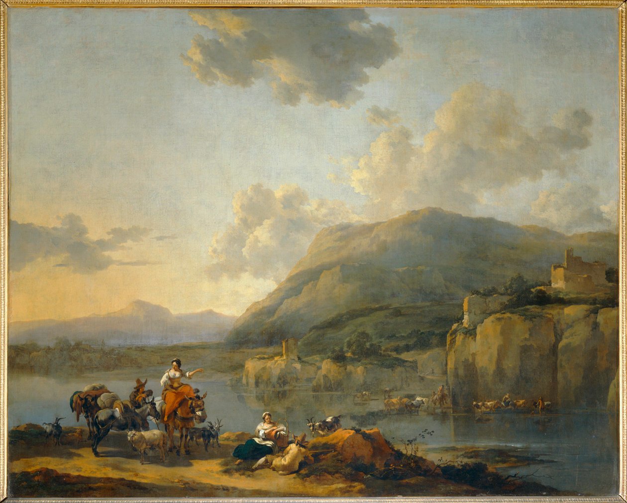 Mule-driver near a ford - En kvinnlig mule-driver passerar ett vadställe ... av Nicolaes Pietersz. Berchem