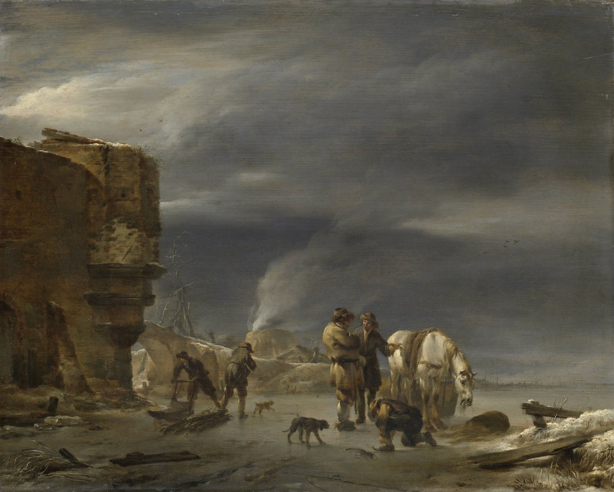 På isen nära en stad av Nicolaes Pietersz Berchem