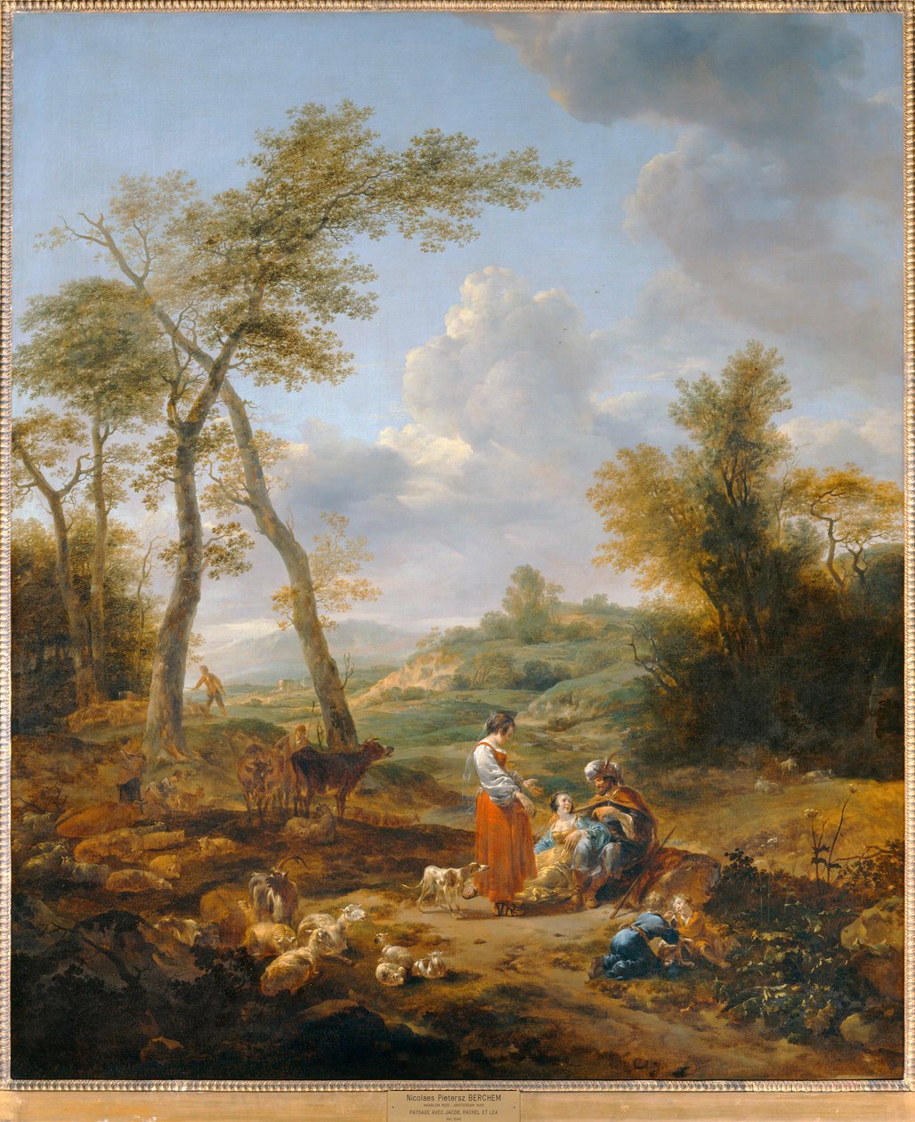 Landskapsbild med Elkana och hans två fruar Anna och Pennina... av Nicolaes Pietersz. Berchem