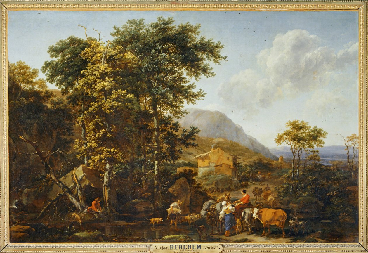 Landskap med stort träd ... av Nicolaes Pietersz. Berchem