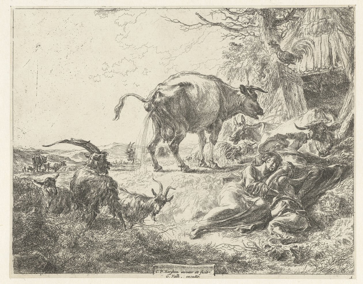 Sovande herdefamilj och vilande boskap av Nicolaes Pietersz Berchem