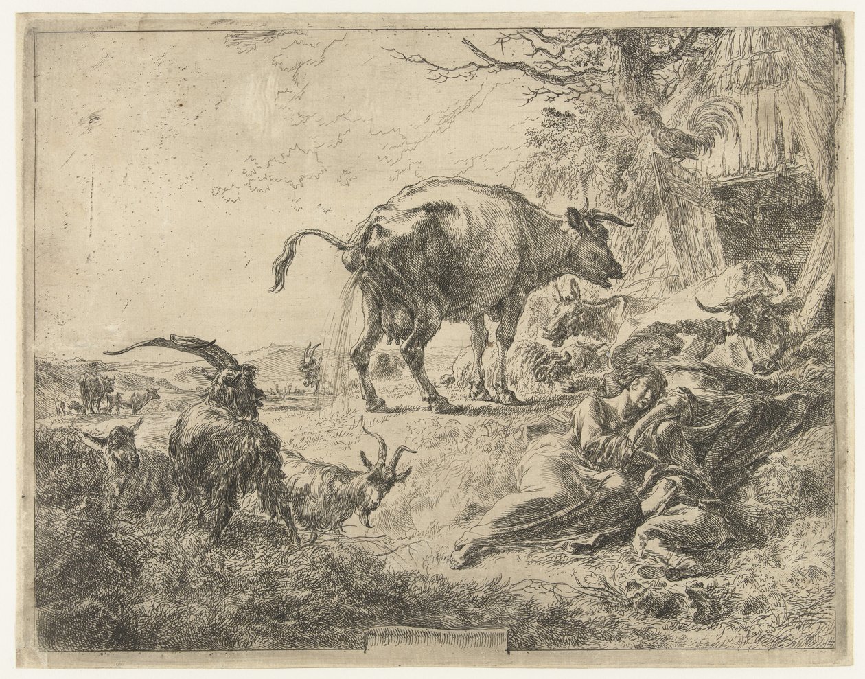 Sovande herdefamilj och vilande boskap av Nicolaes Pietersz Berchem