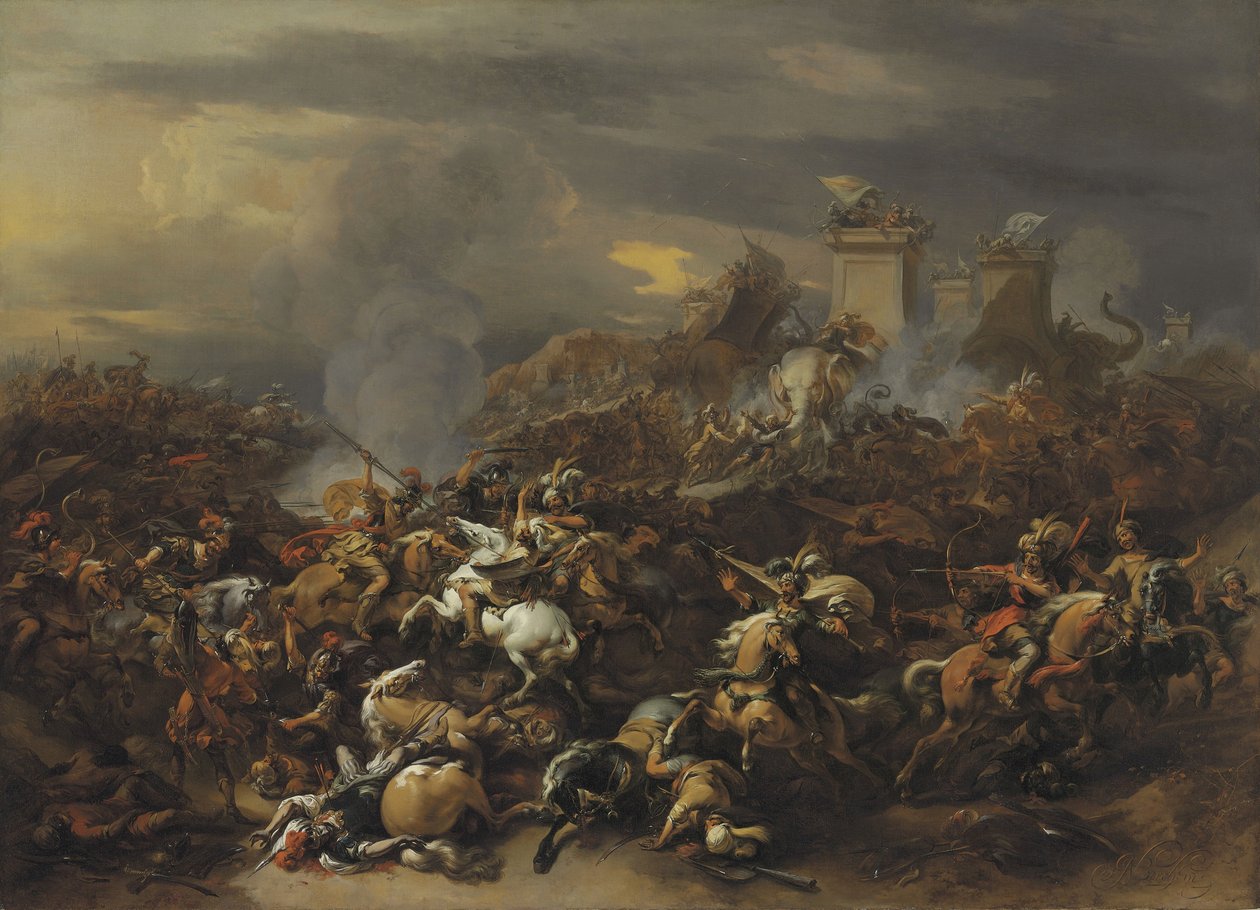 Slaget av Alexander den store mot kungen Porus av Nicolaes Pietersz. Berchem