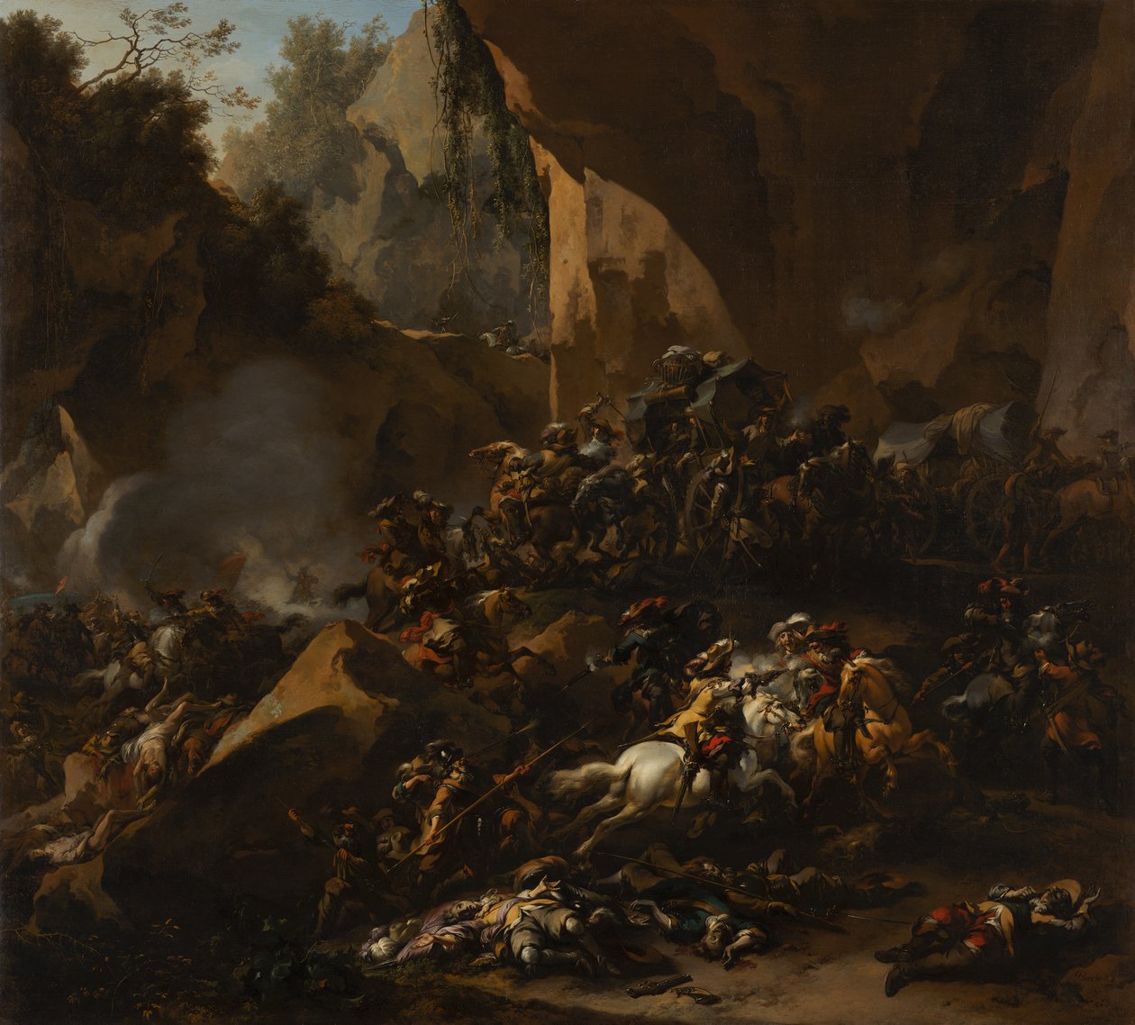 Resenärer i bakhåll av brigander av Nicolaes Pietersz Berchem