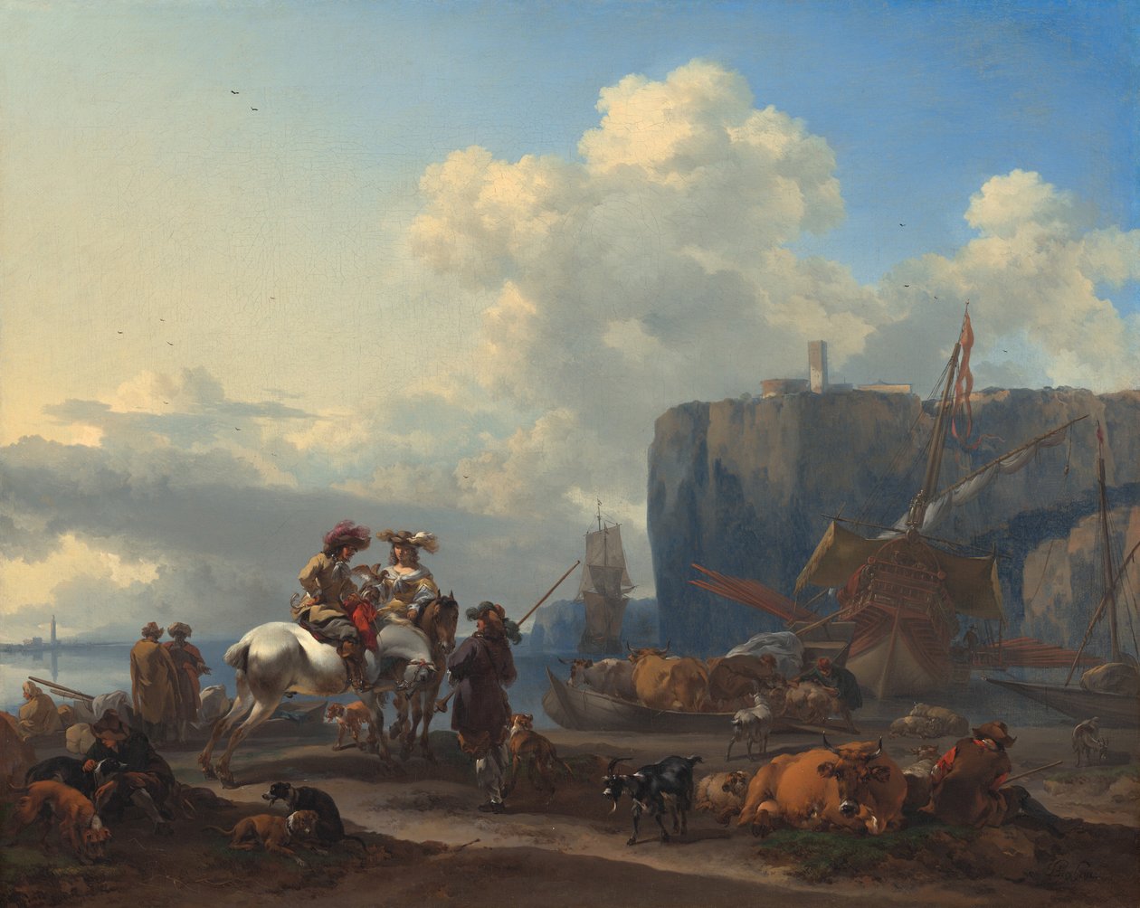 Utsikt över en italiensk hamn av Nicolaes Pietersz Berchem