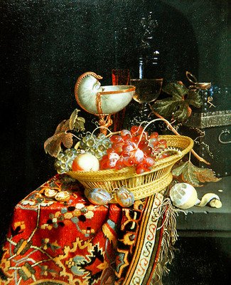 Ett stilleben av frukter i en korg och en Nautilus-kopp av Nicolaes Van Gelder
