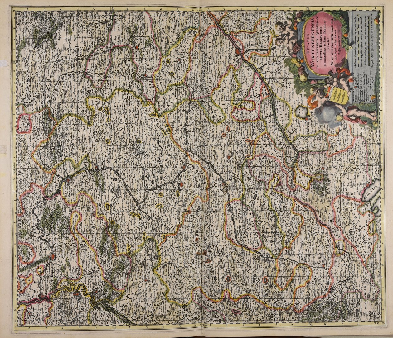 Ducatus Wurtenbergensis cum adjacentibus quibusdam Sueviae regionibus accuratissime in hanc tabulam redactus av Nicolaes Visscher