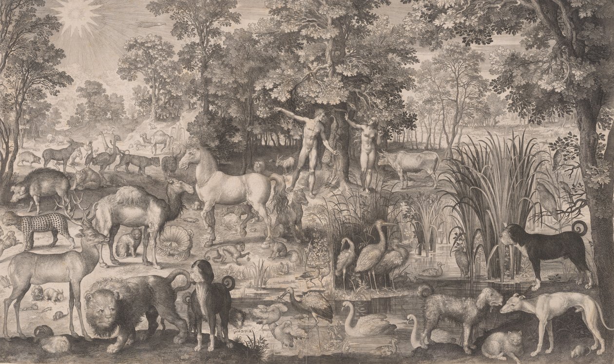 Adam och Eva i paradiset, 1631, 1631. av Nicolaes de Bruyn
