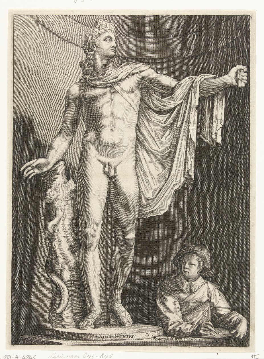 Apollo Belvedere Apollo Pythivs (titel på objekt) Tre antika statyer i Rom efter Goltzius (serietitel) av Nicolaes de Bruyn