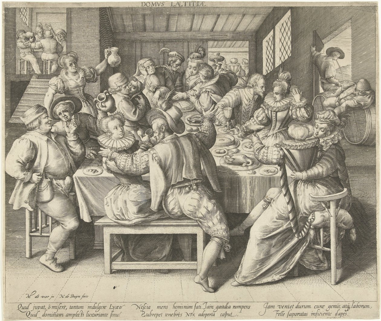 Ett hus vol feesrumoer House of Joy (titel på objekt) av Nicolaes de Bruyn