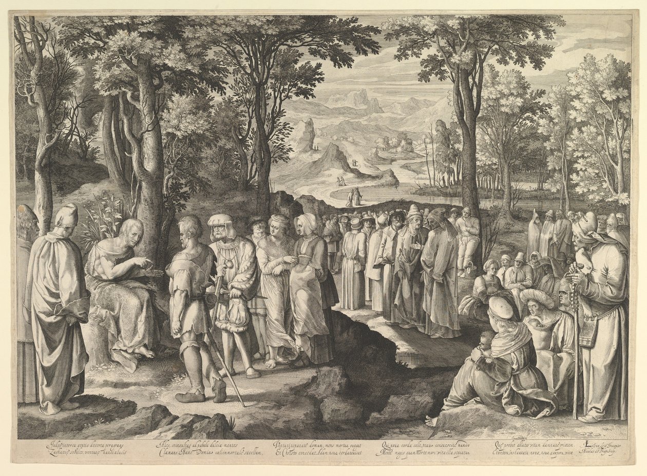 Johannes Döparen predikar i öknen, ca. 1527-28 av Nicolaes de Bruyn