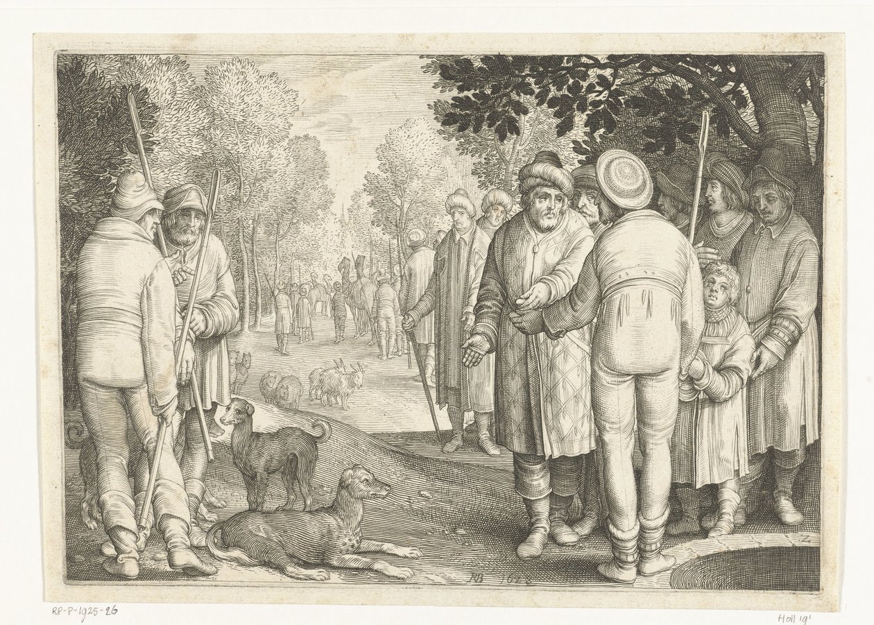 Josef säljs av sina bröder till köpmän vid brunnen Story of Joseph (serietitel) av Nicolaes de Bruyn