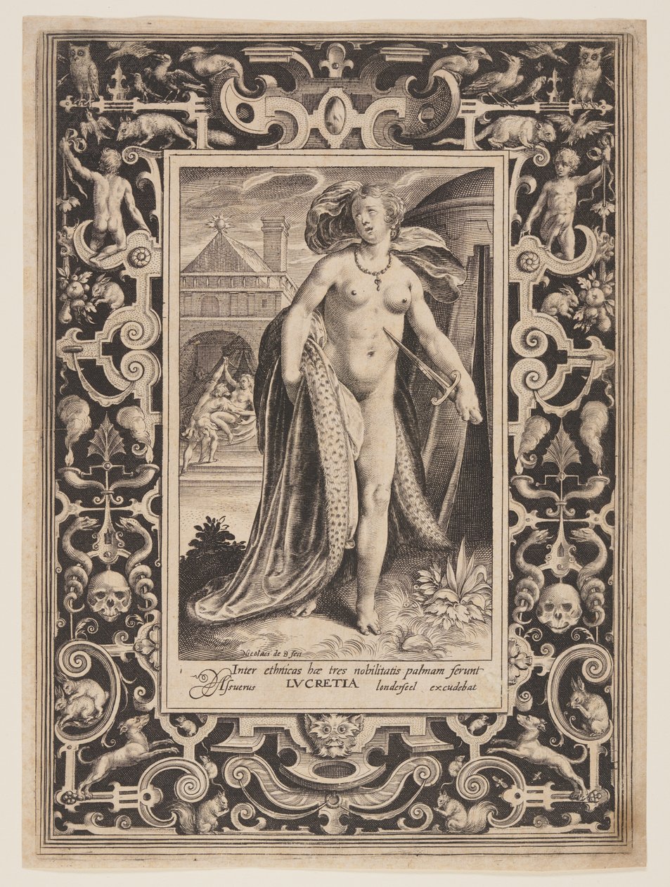 Lucretia, platta ett från The Nine Worthies av Nicolaes de Bruyn
