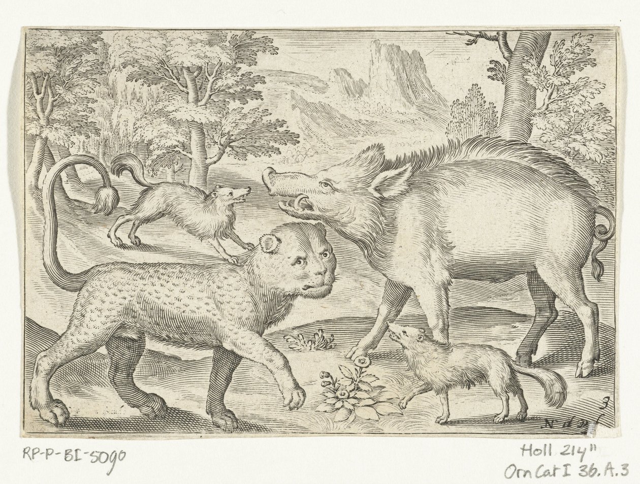 Leopard, vildsvin och hundar Animalivm qvadrvpedvm (serietitel) Djur i landskap (serietitel) av Nicolaes de Bruyn