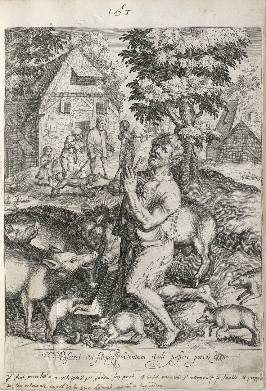 The Prodigal Son Among The Swine, skylt 5 från The Story of the Prodigal Son av Nicolaes de Bruyn