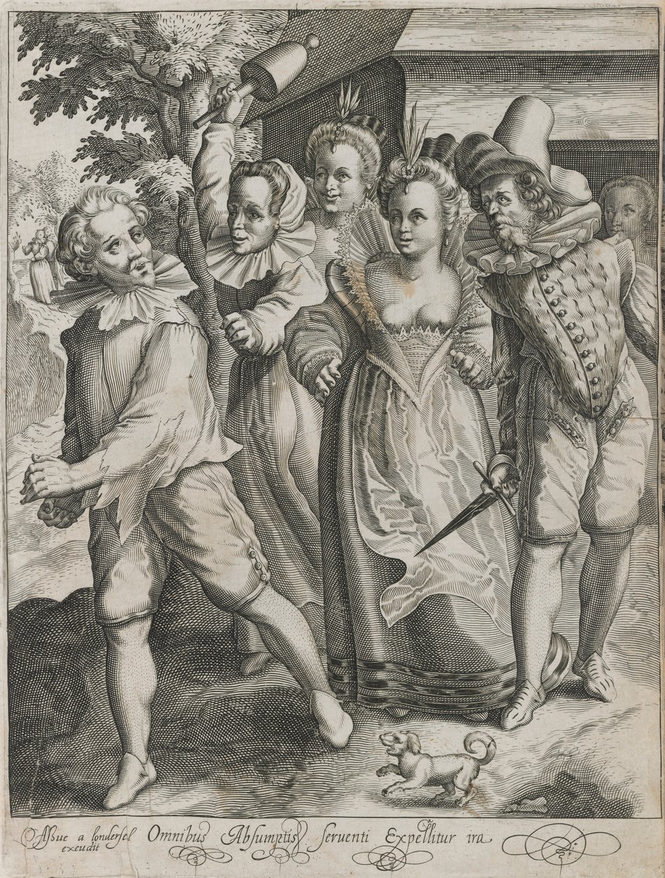 Den förlorade sonen är utvisad från en krog, skylt 4 från The Story of the Prodigal Son av Nicolaes de Bruyn