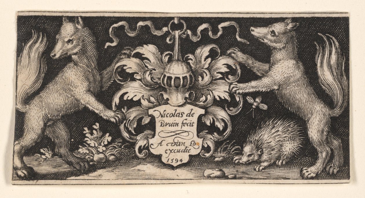 Titelplansch med Två rävar, ur Chimärernas kamp och Scener ur Aesops fabler av Nicolaes de Bruyn