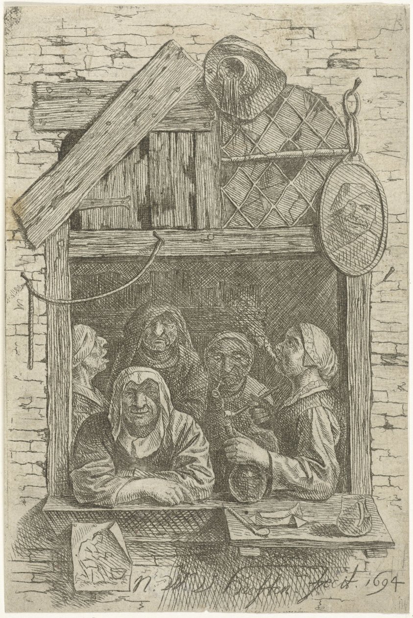 Fem kvinnor i ett fönster av Nicolaes van Haeften