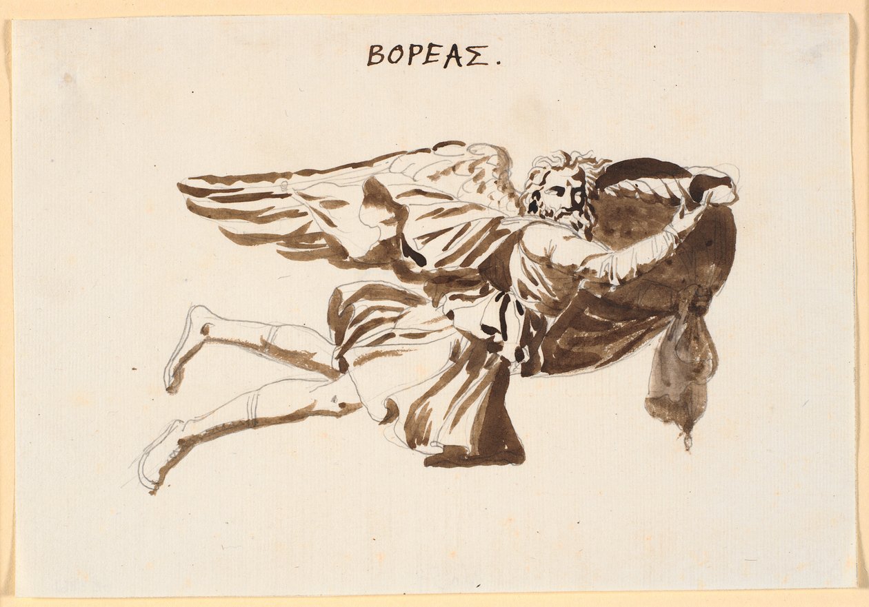 Boreas. Utkastsrelief på vindarnas torn i Pamphilus och Davus i samtal av Nicolai Abildgaard