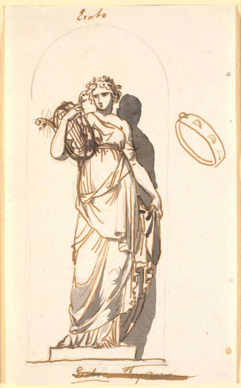 Erato, kärlekspoesiens musa, som en staty i en nisch av Nicolai Abildgaard