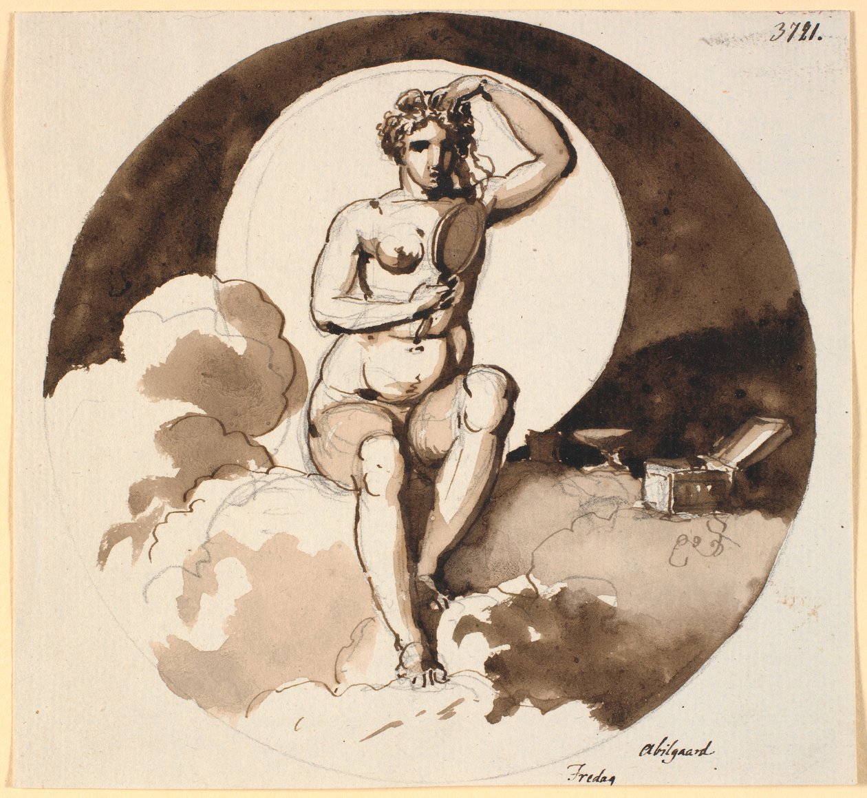 Fredag. Venus sittande med spegel och smyckeskrin av Nicolai Abildgaard
