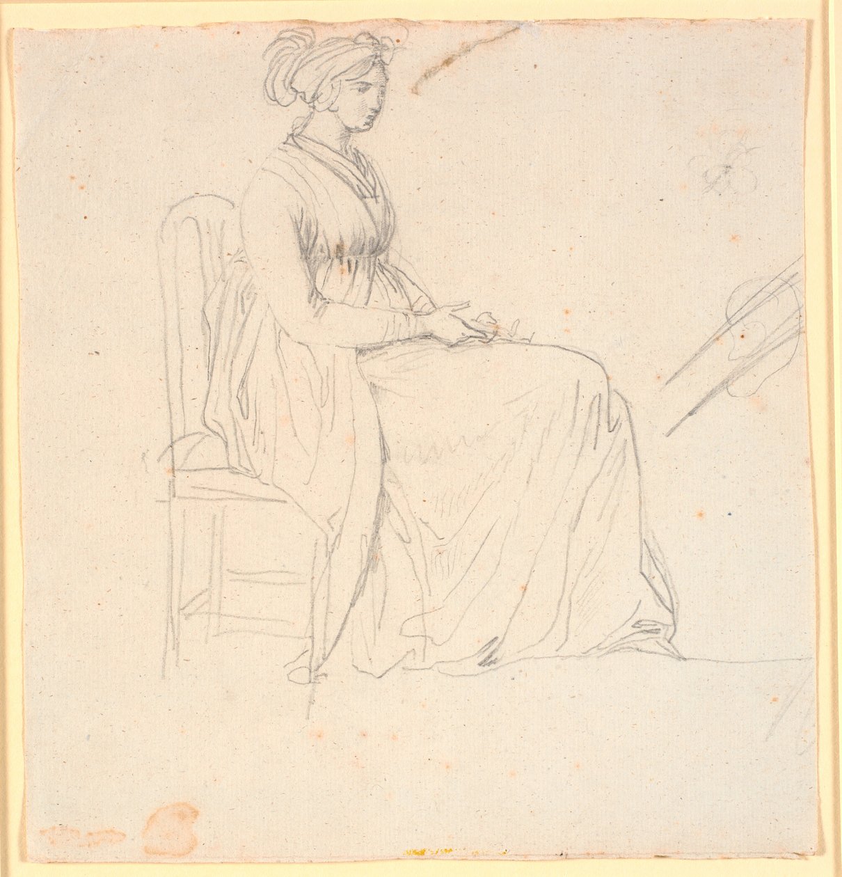 Profilbild på konstnärens andra fru Juliane Marie Abildgaard, sittande, helfigur av Nicolai Abildgaard