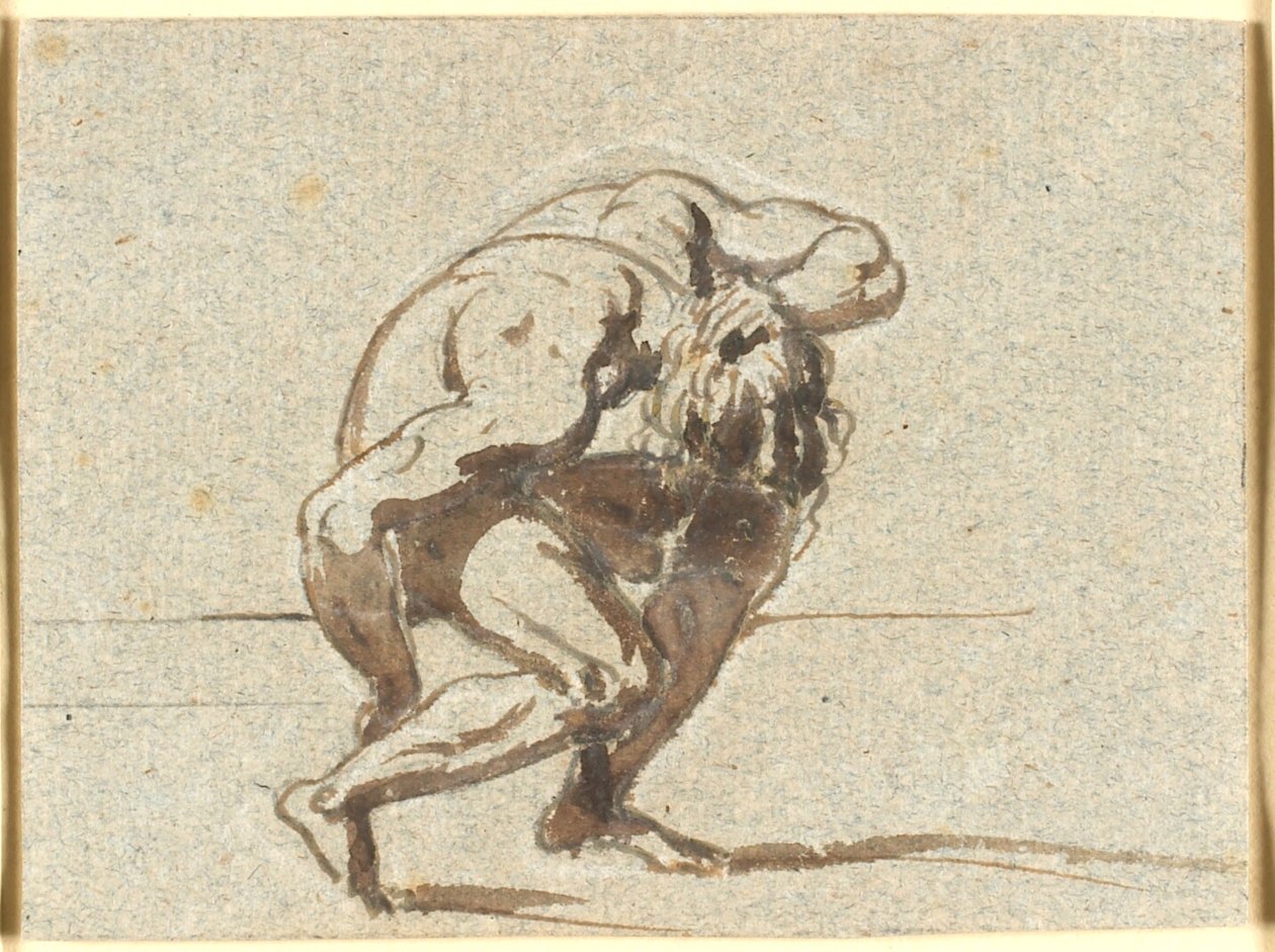 Huken figur med vänster hand i nacken av Nicolai Abildgaard