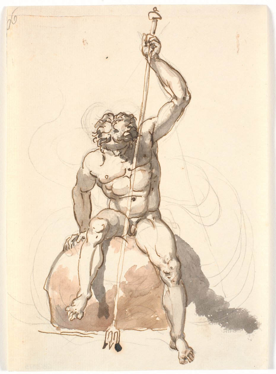 Sittande mansfigur med treudd av Nicolai Abildgaard
