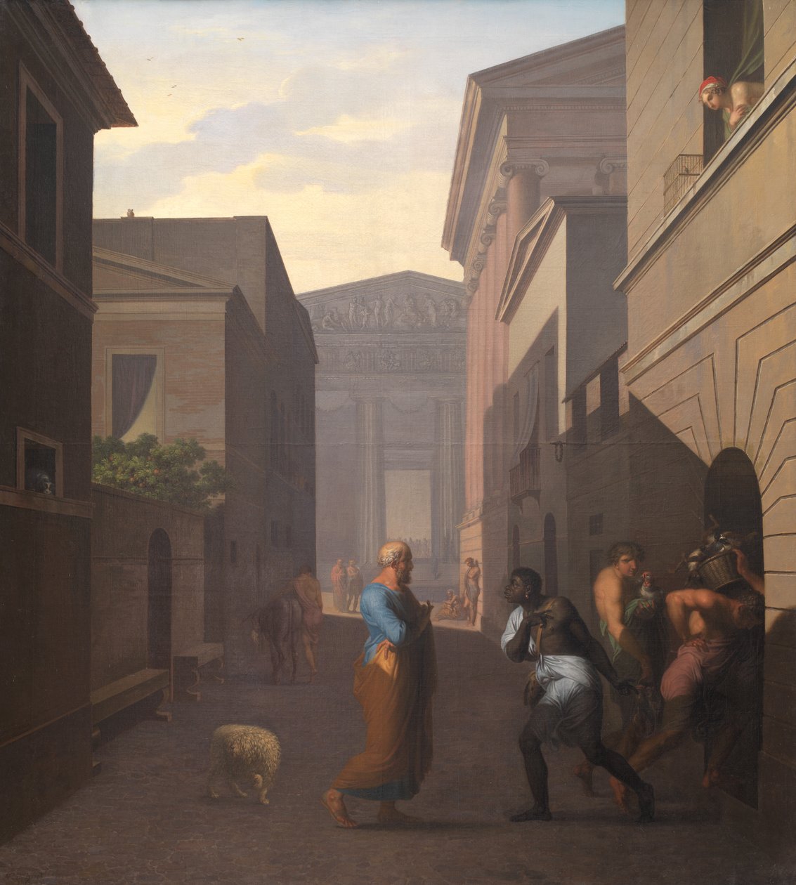 Simo och hans tidigare slav Sosia. Från Terences Andria. av Nicolai Abildgaard