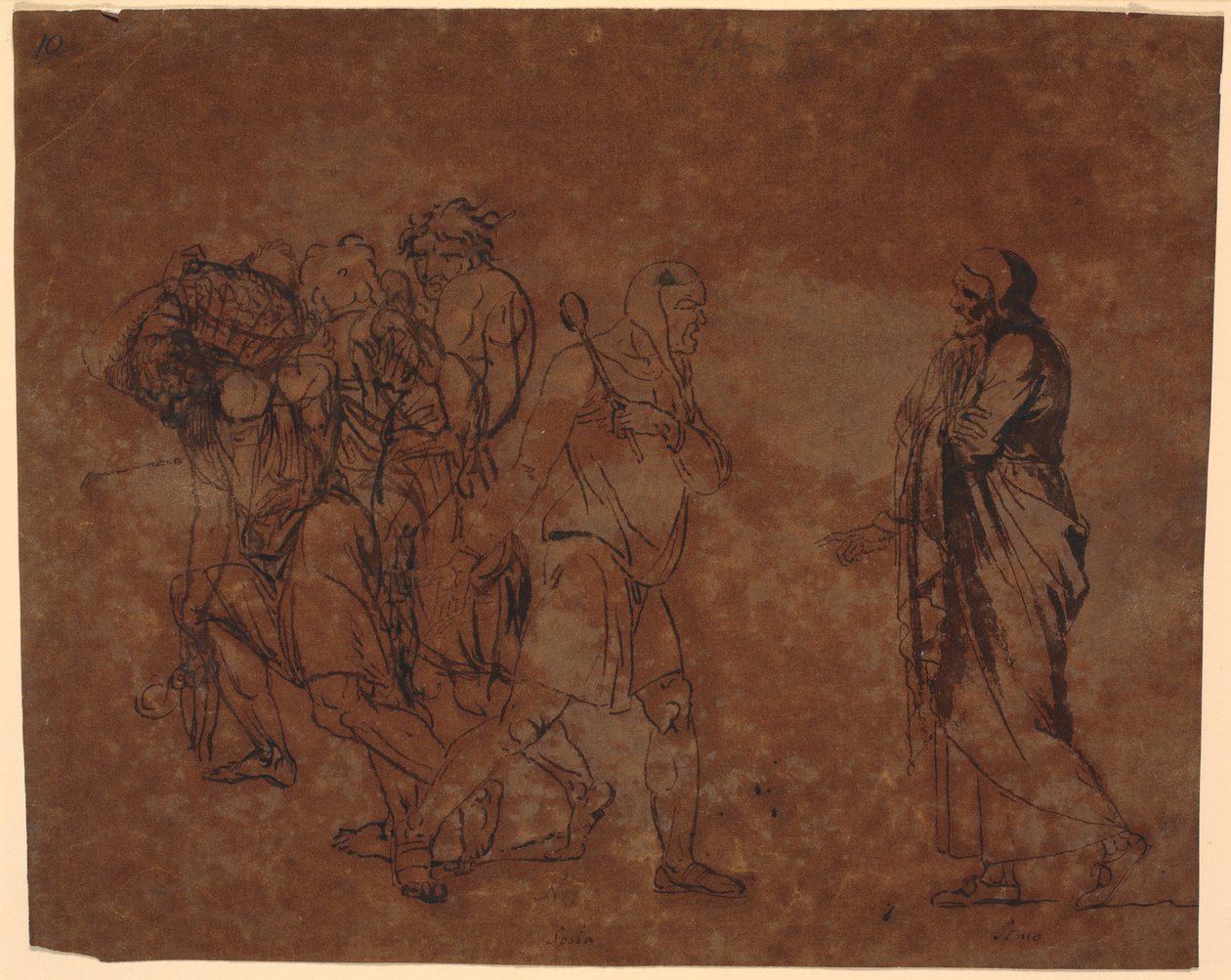 Studie av Simo, Sosie och slavarna, på bilden med dessa figurer. [Simo anförtror sig till Sosia] av Nicolai Abildgaard
