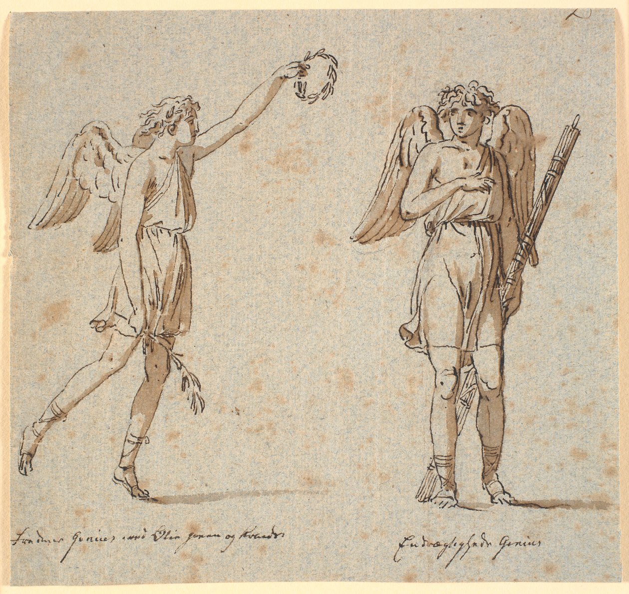 Två genier, den ena med en olivkvist, den andra med en fasces av Nicolai Abildgaard